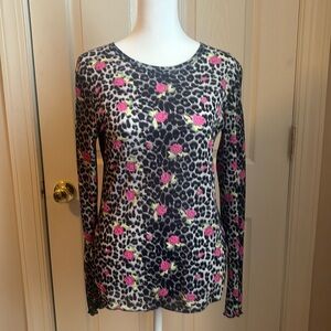 Preloved excellent condition SHEER black leopard with pink bling roses top